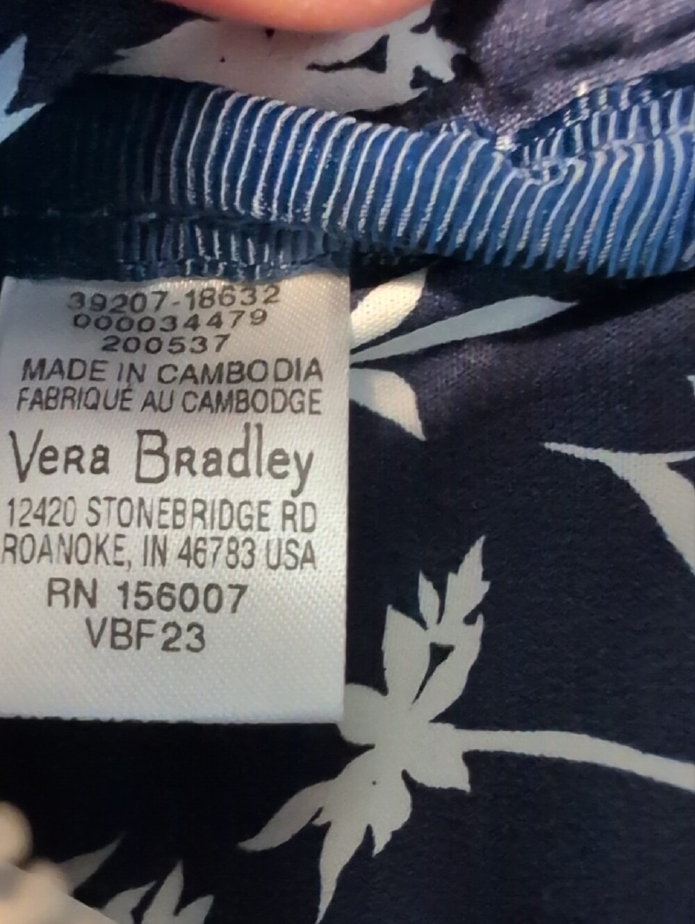 VERA BRADLEY Mini Straw Backpack Navy Blue Floral Embroidered Stripe - Picture 9 of 14